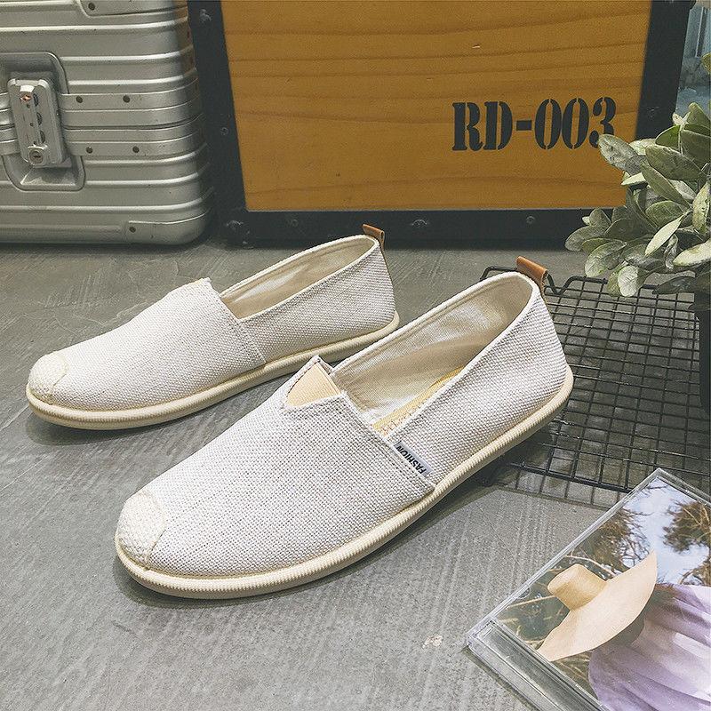 Spring Summer Linen Canvas Shoes Male Lazy One Pedal All-match Casual Peas Shoes Breathable Lightweight Cloth Shoes