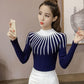 Autumn and Winter Half High Neck Striped Bottoming Shirt Slim Pullover Knit Top Sexy Long Sleeve Women's Sweater