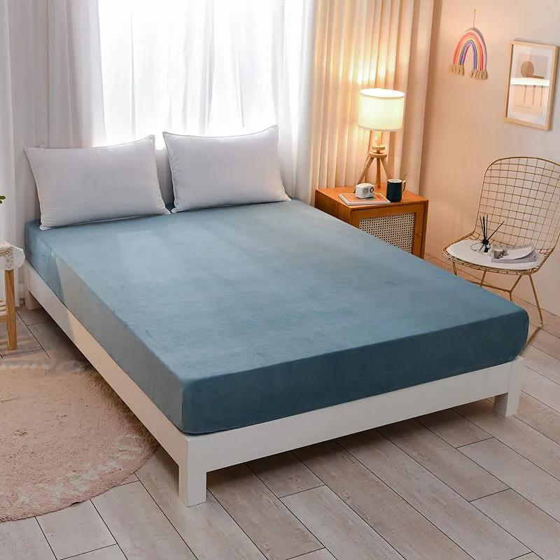 One Piece Plush Bed Sheet Thick Warm Mattress Cover Quilted Non-slip Protective Cover Fully Enclosed Detachable Mattress Cover