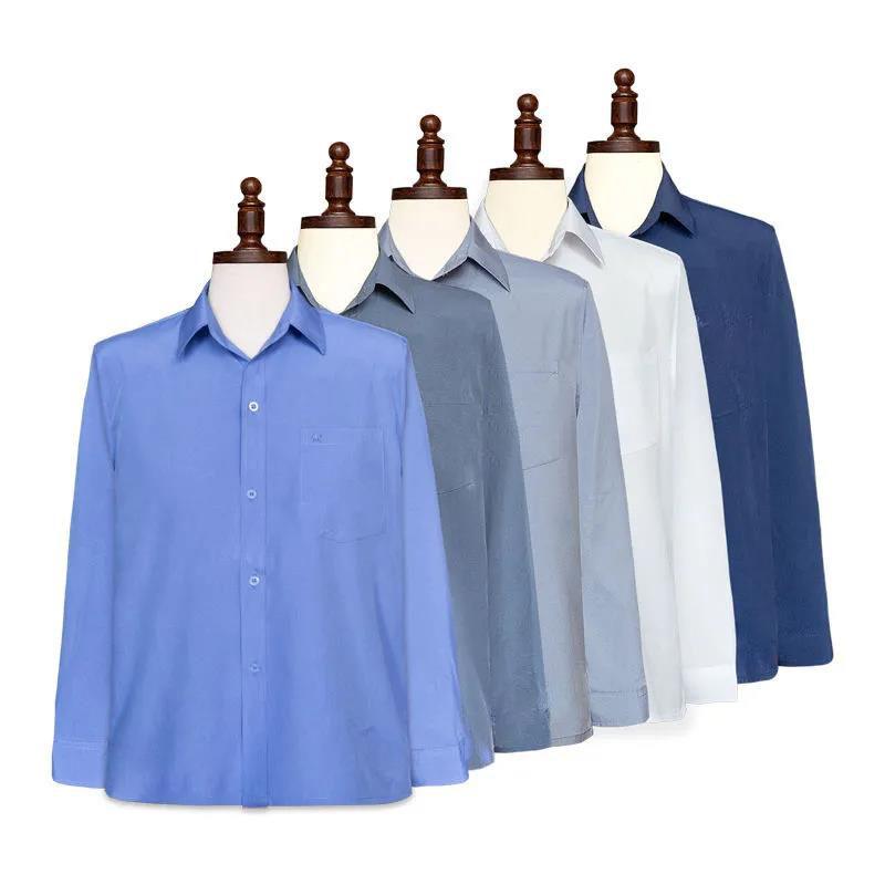 Middle-aged and Elderly Men's Shirts, Summer Thin Section, Middle-aged Long-sleeved Shirts, Old Clothes, Solid Color Loose Old Men