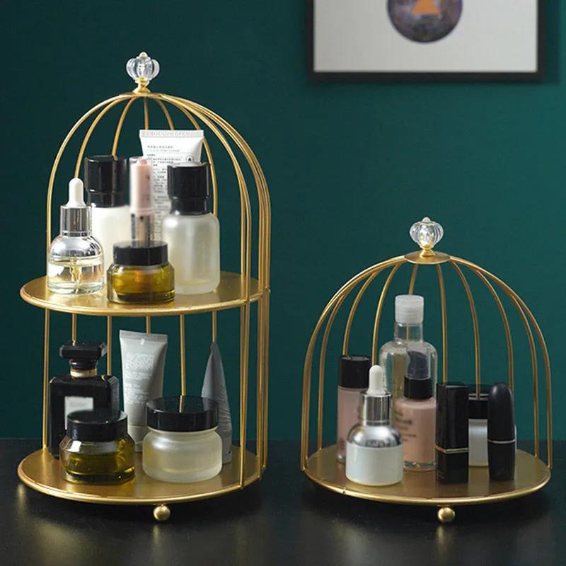 Iron Bird Cage Lipstick Perfume Skin Care Products Finishing Rack Display Stand Dressing Table Desktop Cosmetic Storage Box