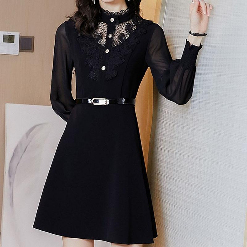 Spring and Autumn Dress Women's Spring Dress Western Fashion Hepburn Style Waist Waist Thin Black Skirt