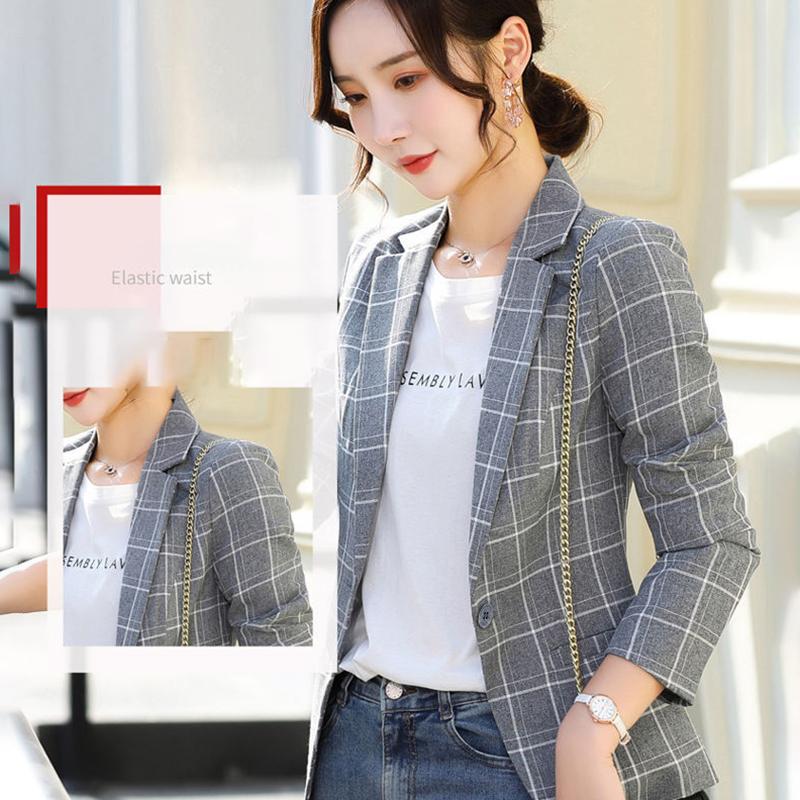 Plaid Jacket Breathable Thin Blazer Temperament Retro All-match Long-sleeved Blouse Women's Self-cultivation Suit Jacket Can Be Worn At Work