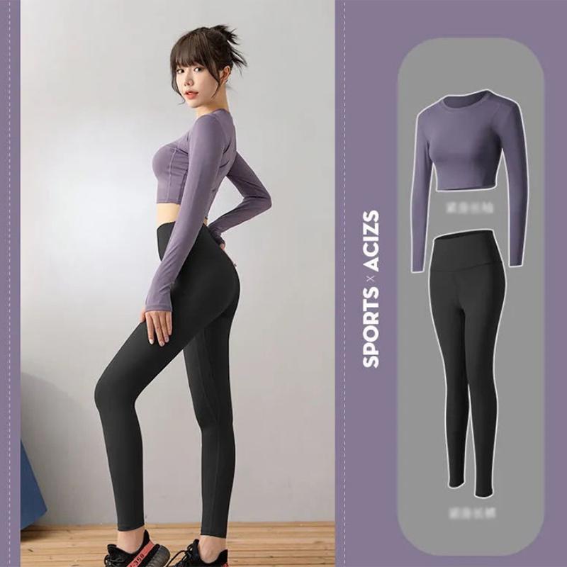 Running Suits Women's Tight High Waist Sexy Yoga Suits Women's Quick-drying Suits Large Size Sports Suits Women's Trousers Long Sleeves