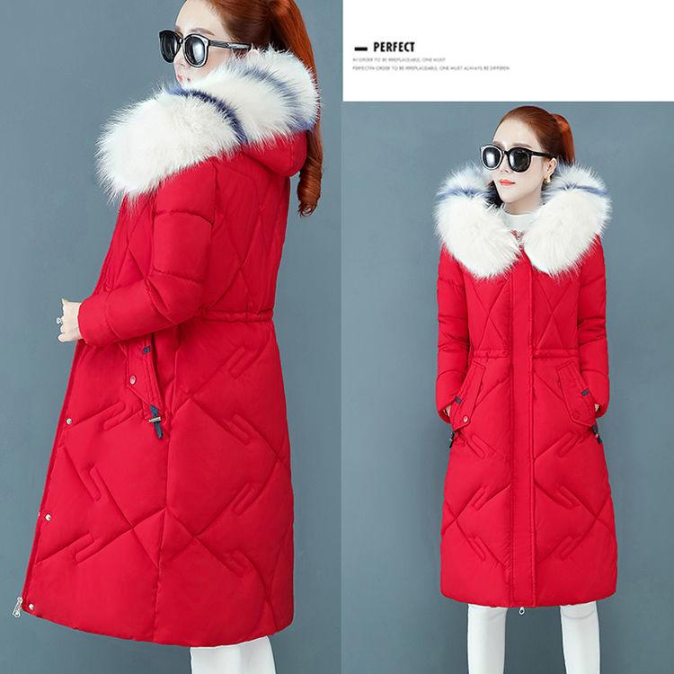 Winter Christmas Women's Down Cotton Padded Jacket Long Style Over The Knee Thickened Warm Women's Parka Coat Hooded Fur Collar Coat