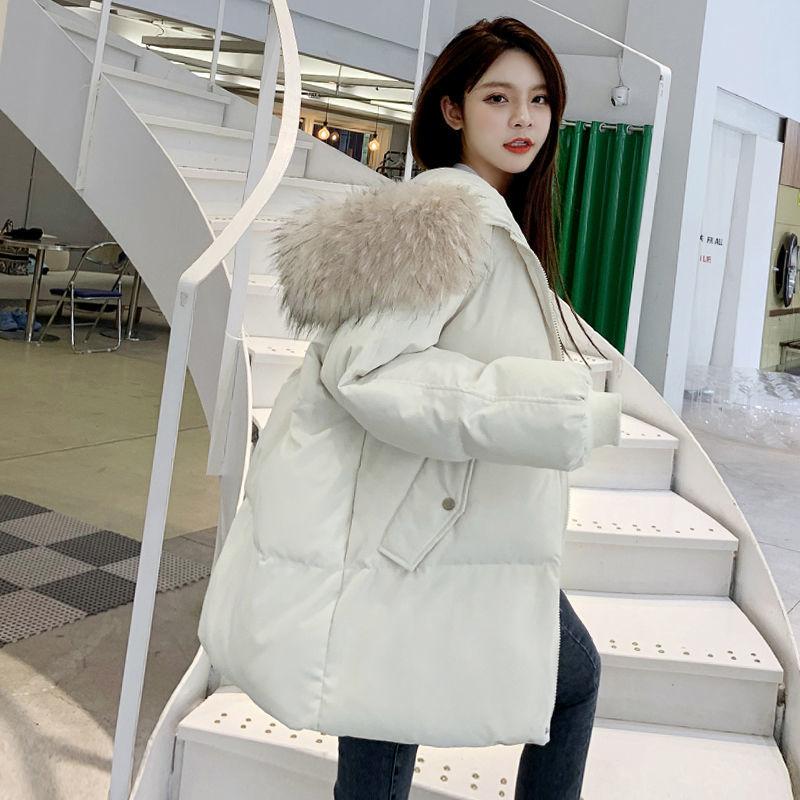 Winter Down Padded Jacket Loose Padded Jacket Short Winter Padded Jacket Thick Fluffy Large Fur Collar Hooded Down Jacket Padded Jacket