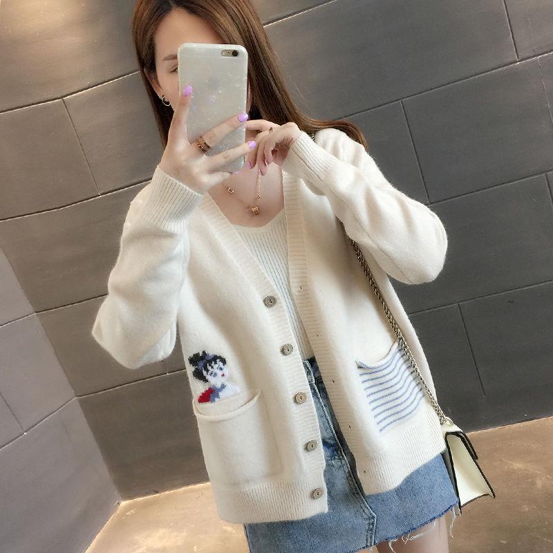 Women's Autumn and Winter Korean Short Long Sleeve Elegant Knitting Cardigan Top