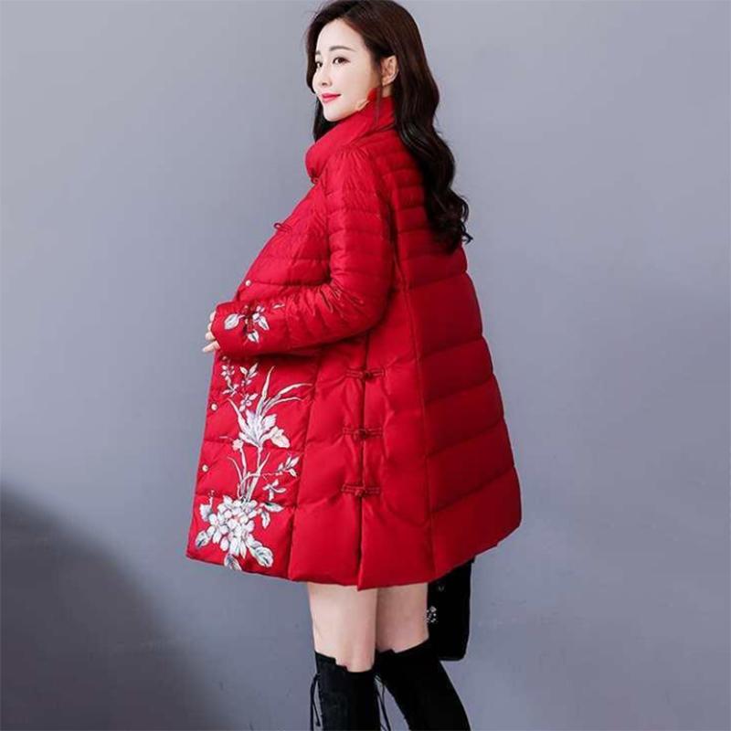 Women's Solid Color Down Jacket Mid-length Down Jacket Winter Korean Style Loose Coat Warm Stand-collar Down Jacket Quilted Jacket