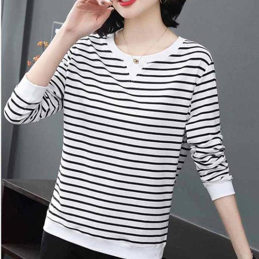 Striped T-shirt Women Autumn Long Sleeve Casual Baggy Tshirts Shirt Ladies Tops Pullover