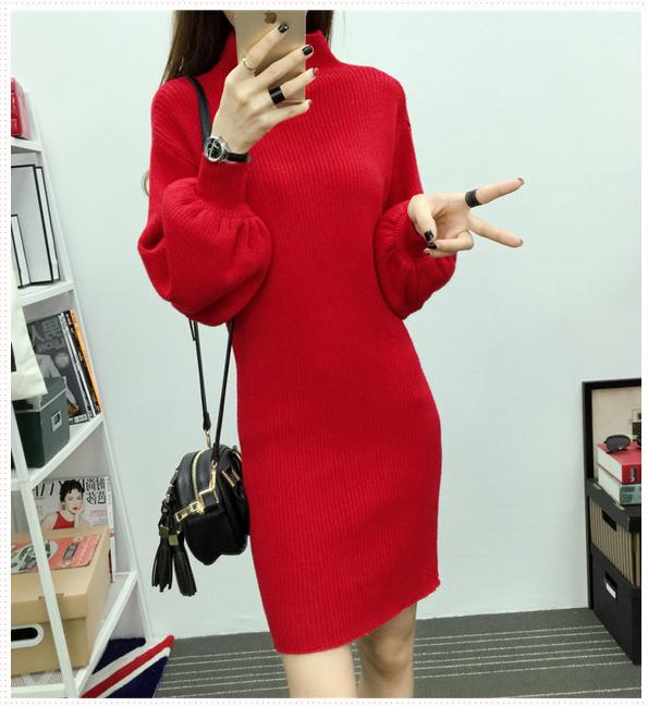 Autumn and Winter Half-high Collar Sweater Lantern Sleeve Casual Jacket Slim Knit Young Women's Top