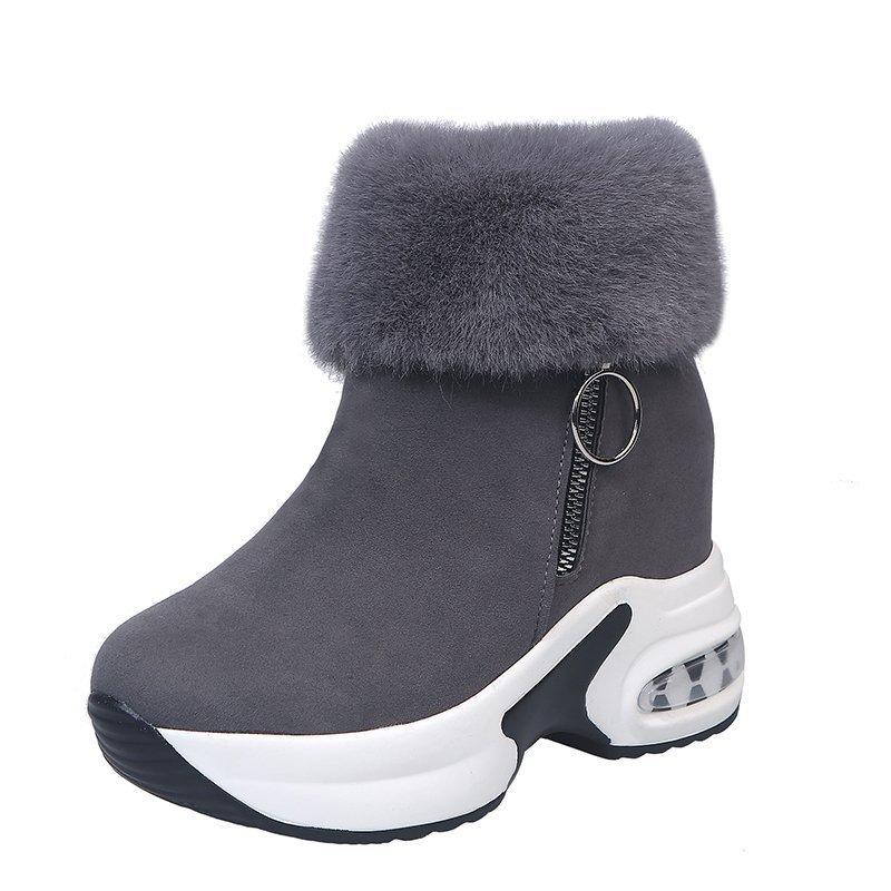 Winter Boots Women Platform Shoes Wedges Black Grey Boots Chunky Snow Booties Warm Plush Woman Ankle Boots Suede High Heels