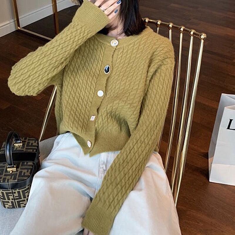 Personalized High-waist Knitted Cardigan Autumn and Winter Casual Solid Color Sweater