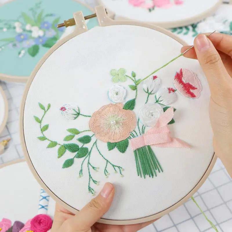 Embroidery Diy Spring, Summer, Autumn and Winter European Style Handmade Creative Production 3D Hand Bouquet Thread Embroidery