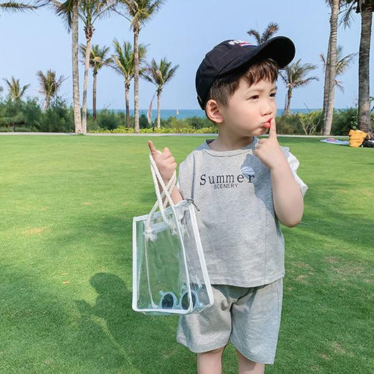 Boy's Summer Baby Sports Suit, Children's Fake Two-piece Children's Leisure Two-piece Suit