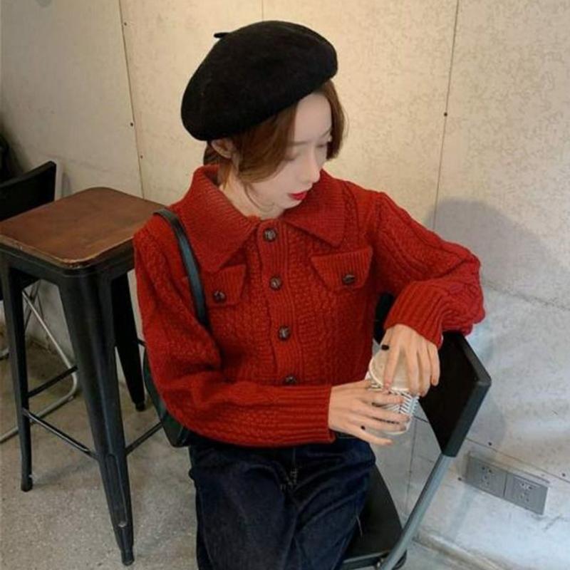 Autumn  Winter Twist Sweater Cardigan Female Loose Student Thick Wool Casual Short Knit Sweater Coat