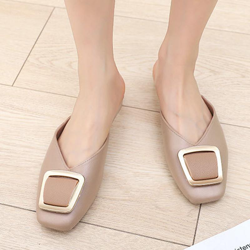 Slippers Sandals Women's Summer Fashion Outer Wear Square Buckle Not Leaking Toes Half Slippers It's One Size Bit Smaller