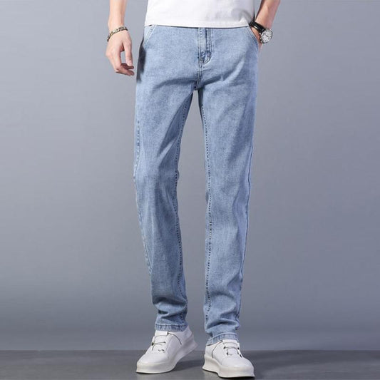 Spring, Summer and Autumn Thin Jeans Men's Straight Loose Light Blue Trendy Stretch Casual Light-colored Trousers