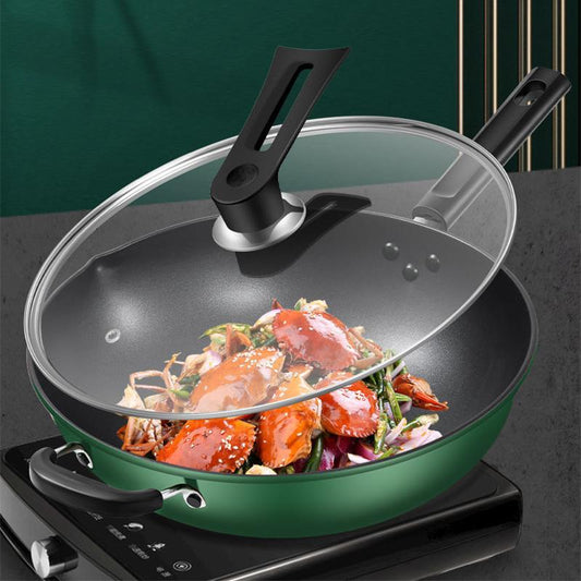 Kitchen Multifunctional Non-stick Wok Household Flat-bottomed Non-oily Fume Cooking Pan Induction Cooker Gas Stove General