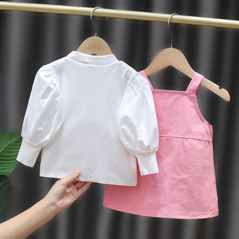 2PCS Children Clothing Set Spring Summer Girls Suits Printing Long Sleeve Tops + Suspender Skirt Clothing Set