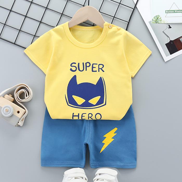 Children's Short Sleeve Suit Korean Style Boys and Girls Set Printing T-shirt + Shorts Two Piece Set