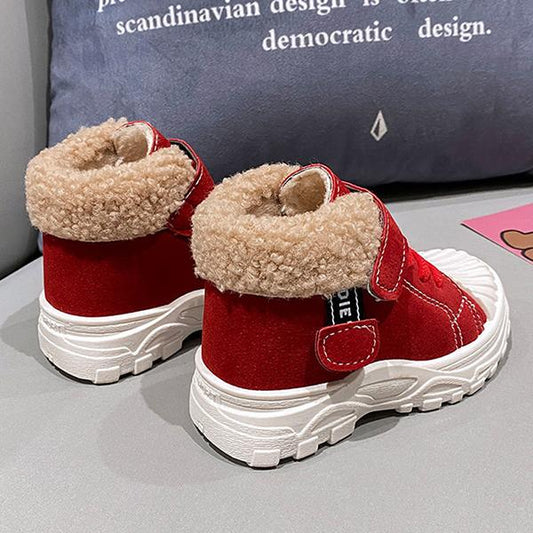 Winter Plush Thickened Children's Martin Boots Casual British Style Boys' and Girls' Cotton Shoes Non Slip Flat Baby Boots