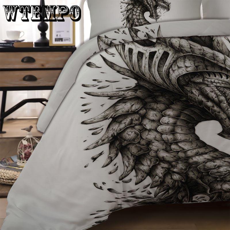 Dragon Bedding Set Quilt Cover 3D Dinosaur Pattern Comfortable Breathable Soft Bedding Set