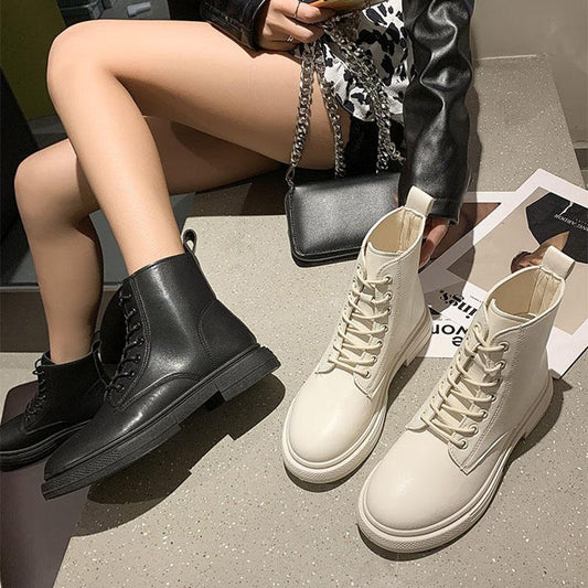 Martin Boots Female British Style 2021 Spring and Autumn New Lace-up All-match Single Boots Retro Flat-bottomed Motorcycle Short Boots