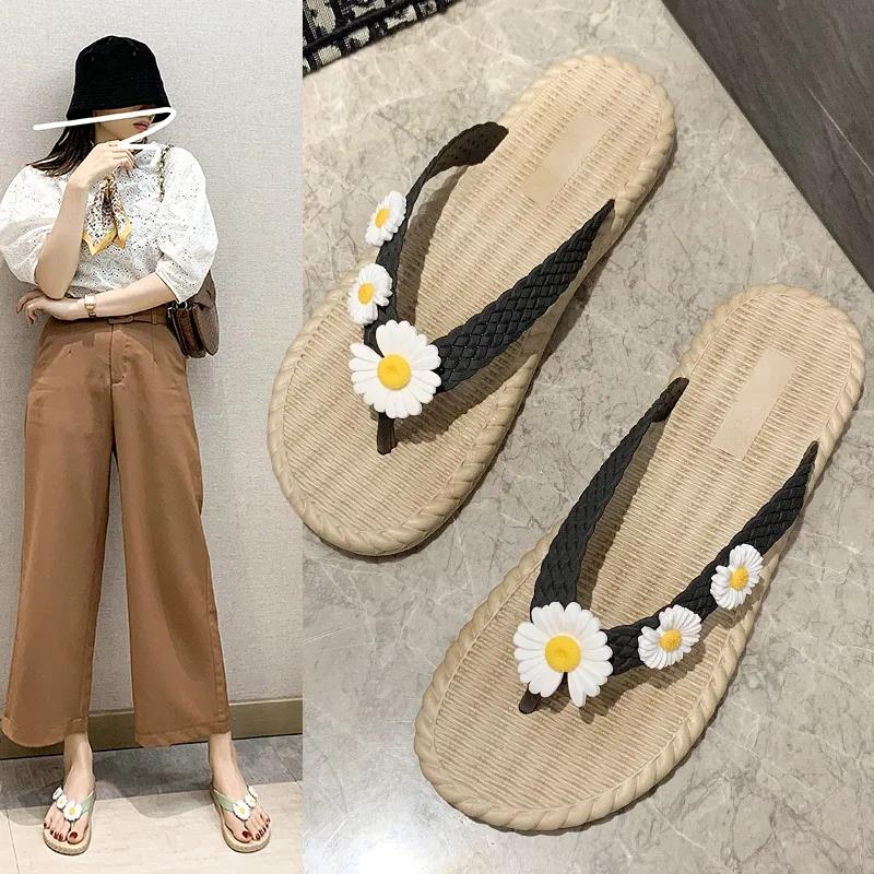 Flip-flops Female Summer Small Daisy Non-slip Beach Vacation Outer Wear Flip Flops Flip Flops Flat Bottom Light Ladies Sandals