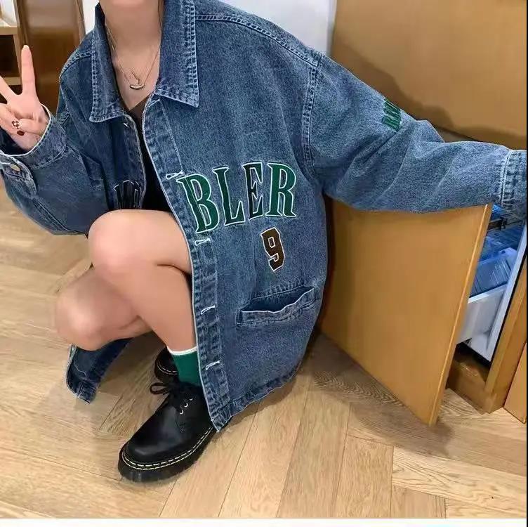 2022 Spring Denim Jacket New Letter Korean Version Loose and Thin Casual Fashion Small Ins Trendy Female Student