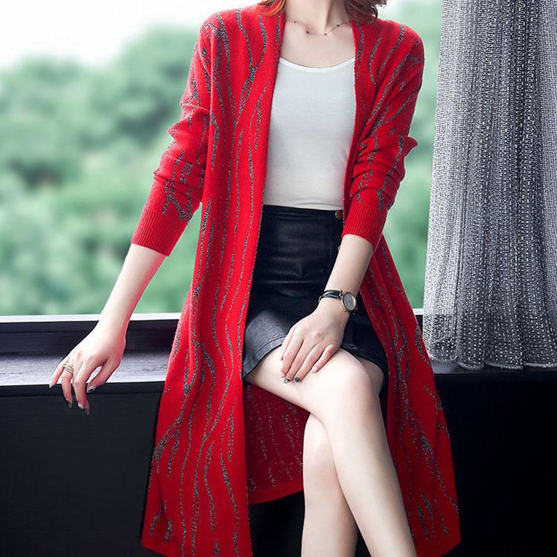 Autumn and Winter Knitted Long Sweater Long Sleeve Loose Cardigan Skirt with Middle-aged Ladies Jacket