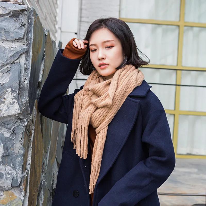 Scarf Women Autumn Winter Thicken Warm Kint Shawls Wraps Lady Fashion Elegant Solid Long Soft Scarves 2021 New Female Knitted Scarfs