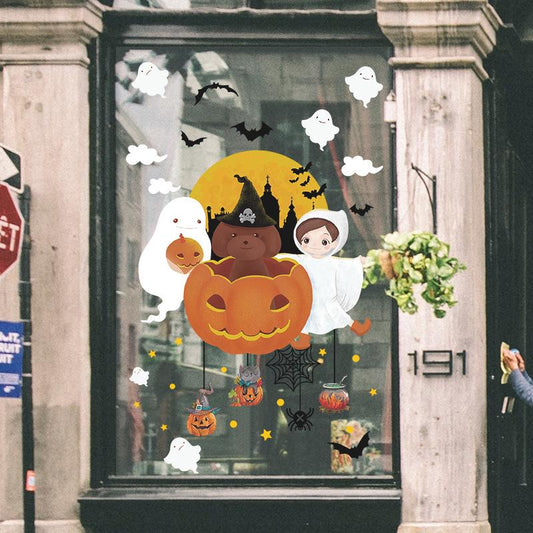 Double-sided Halloween pumpkin wall stickers window glass shop store background decoration stickers