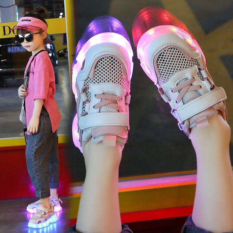 Mesh luminous shoes children's soft bottom girls fluorescent shoes boys light shoes shoes will glow