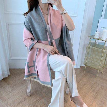 Double-sided Scarf Oversized Cashmere Shawl Dual-use Women's Winter All-match Thickened Air-conditioned Room Warm and Soft Wrap