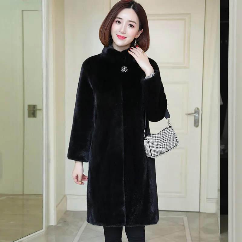 Faux Mink Coat Women Mid-length Winter High-end High-end Stand-collar Cotton Coat