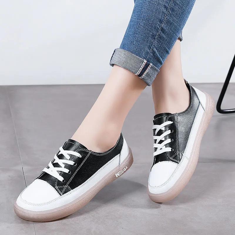 Women's Soft-soled Casual Shoes Autumn White Shoes Sports Shoes Real Cowhide Shoes Flat Shoes Student Shoes Mother Shoes