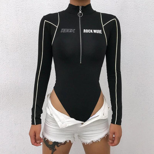 Overalls for Women Jumpsuit Black with Zipper Long Sleeve Female Boydcon Bodysuit Body Sports Bodies Ladies Playsuit