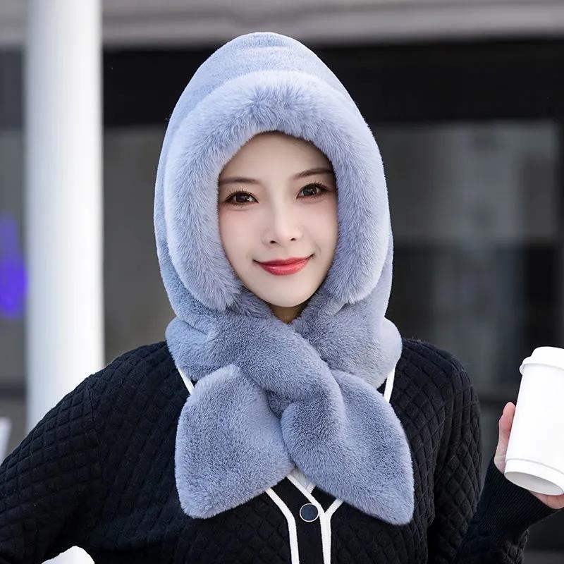 Hat Scarf Two Piece Set Women's Winter Thickened Baotou Ear Protection Cycling Hat Plush Integrated Thermal Hat