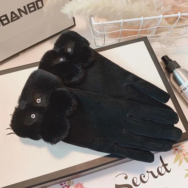 Women's Leather Gloves Winter Touch Screen Gloves Waterproof Outdoor Riding Gloves Thick Cold Gloves