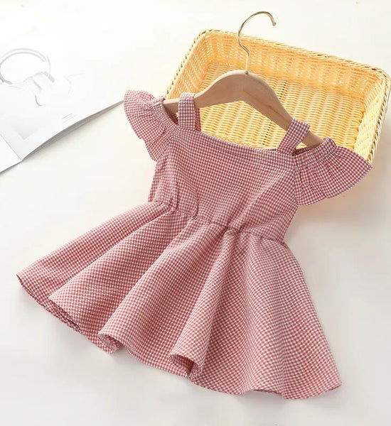 Girls Dress Solid Color Summer Children's Plaid Princess Skirt Baby Cute Skirt Suspenders Lotus Leaf Sleeve Princess Skirt A-line Skirt