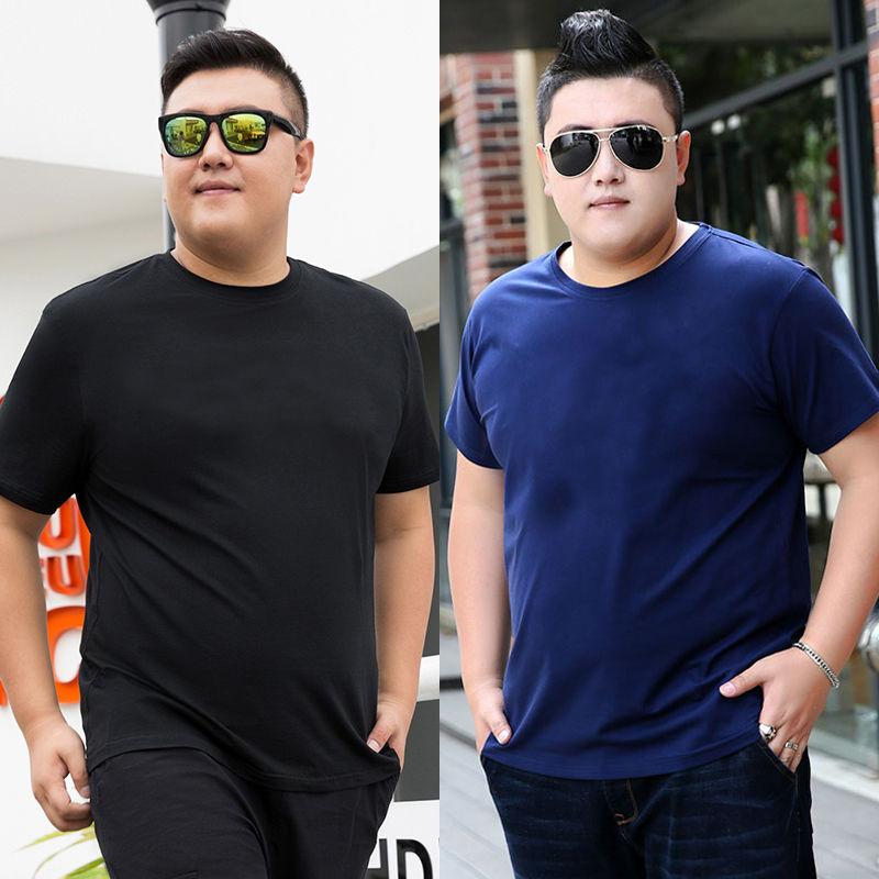 Men's Short-sleeved T-shirt Round Neck Plus Fat Big Size Youth Extra Large Fat Half-sleeved Casual Top T-shirt (2 pieces)