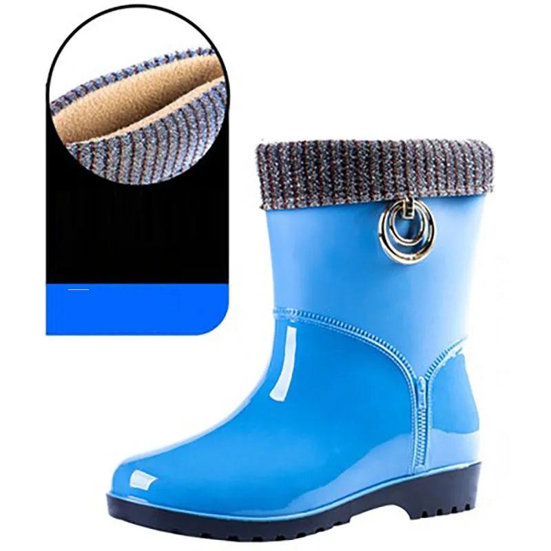 Rain Boots Women's Warm Low-tube Rubber Boots Mid-tube Water Shoes Kitchen Non-slip Rain Boots Plus Velvet Detachable Rubber Shoes