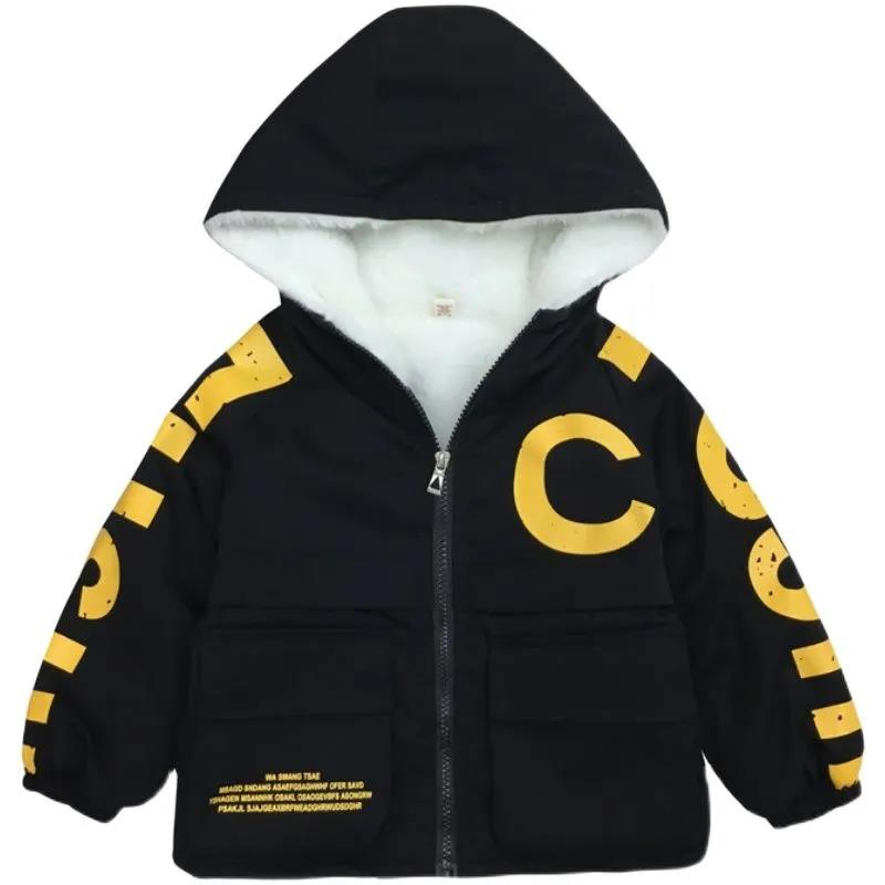 Boy's Padded Jacket Winter Clothes Baby Plus Fleece Coat Handsome Small Children's Jacket Trendy Cute Overcoming Hooded Down Jackets