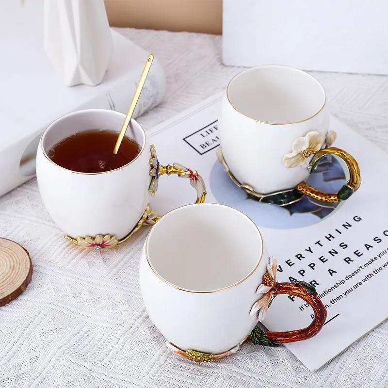 Daisy Ceramic Cup Home Drinking Cup Large Capacity Enamel Cup Creative Office Coffee Cup Couple Gift Cup