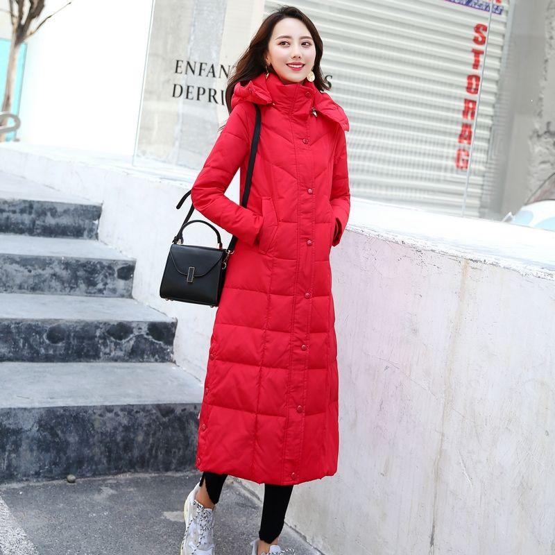 Women's Extended Down Jacket Over-the-knee Thickened Ultra-long Slim-fitting Jacket Fashion Large Size White Duck Down Winter Coat