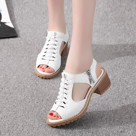 Thick Heel Sandals Women's Mid-heel High Heels Wild Fish Mouth Retro Princess Mid-heel Women's Shoes Retro Style Sandals Women