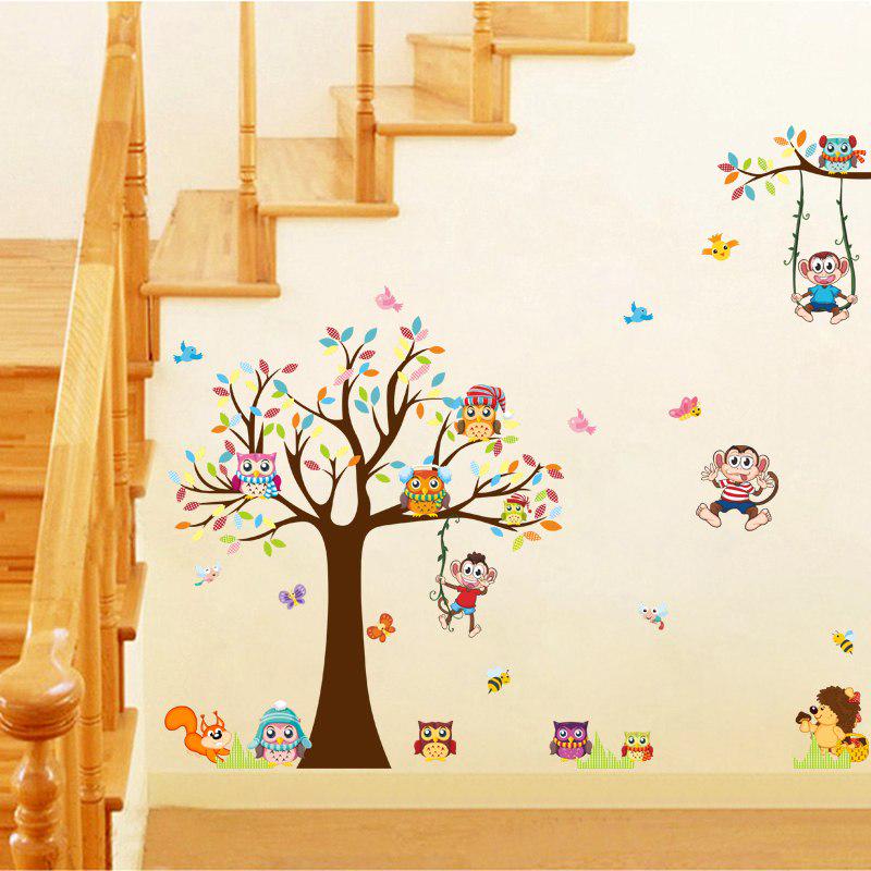 [Wall stickers] cartoon tree squirrel owl animals pvc wall stickers for kids rooms bedroom living ro