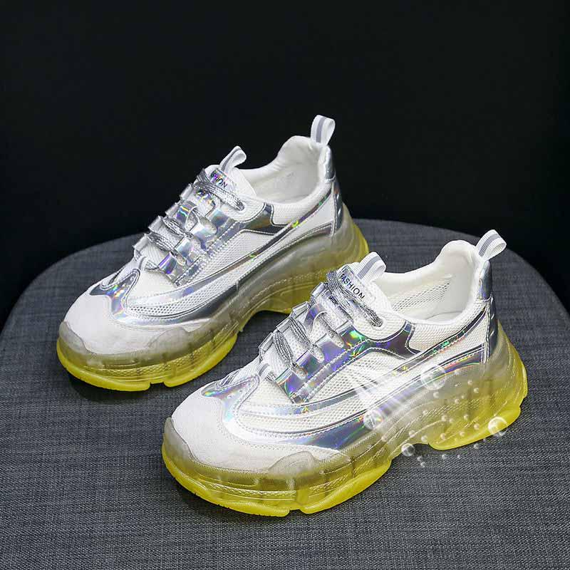 Plus Size 35-39 Summer Women Mesh Sneakers Students Breathable Running Basketball Shoes Shockproof Non-slip Laser Colorful Heighten Shoes