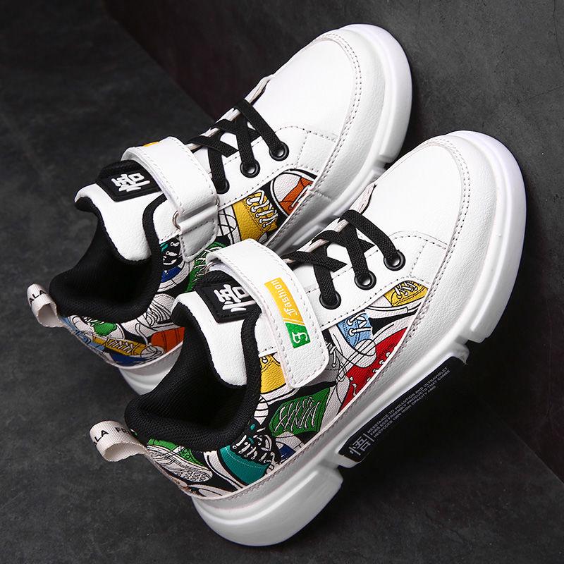 2020 Casual Men's Single Shoes PU Leather Girl's Board Shoes White Shoes Waterproof Single Shoes Children's Shoes Low-top