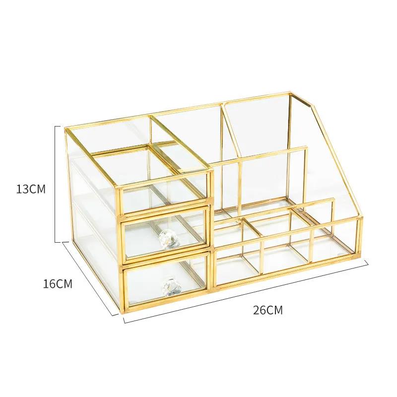 Glass Cosmetic Storage Box Desktop Skin Care Perfume Rack Cosmetic Brush Bucket Nail Tool Finishing Box